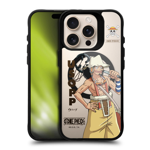 One Piece Graphic Art Usopp Text BLACK SHOCKPROOF BUMPER CASE COMPATIBLE WITH Apple iPhone 16 Pro & MAGSAFE