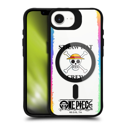One Piece Graphic Art Colourful Crew Logo Text BLACK SHOCKPROOF BUMPER CASE COMPATIBLE WITH Apple iPhone 16e / Apple iPhone 17e & MAGSAFE