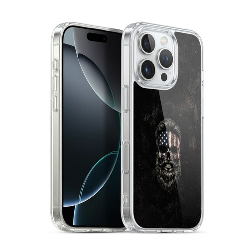 Head Case Designs Football USA American Flag Black Bearded Skull Soft Gel Case for Apple iPhone 16 Pro & MagSafe