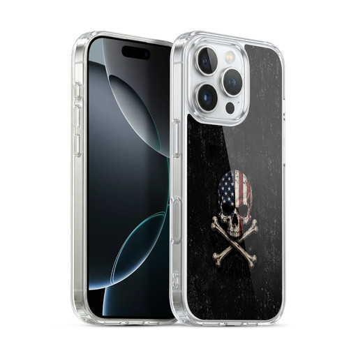 Head Case Designs Football USA American Flag Black Skull Crossbones Soft Gel Case for Apple iPhone 16 Pro & MagSafe