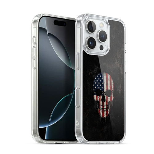 Head Case Designs Football USA American Flag Black Skull Soft Gel Case for Apple iPhone 16 Pro & MagSafe