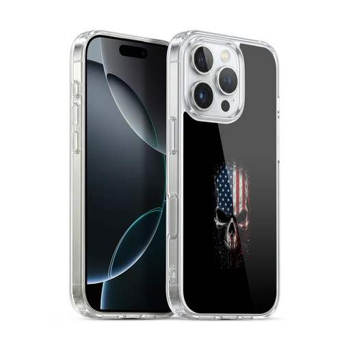 Head Case Designs Football USA American Flag Grunge Colored Skull Soft Gel Case for Apple iPhone 16 Pro & MagSafe