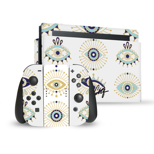 Cat Coquillette Art Mix Blue Gold Vinyl Sticker Skin Decal Cover for Nintendo Switch Bundle