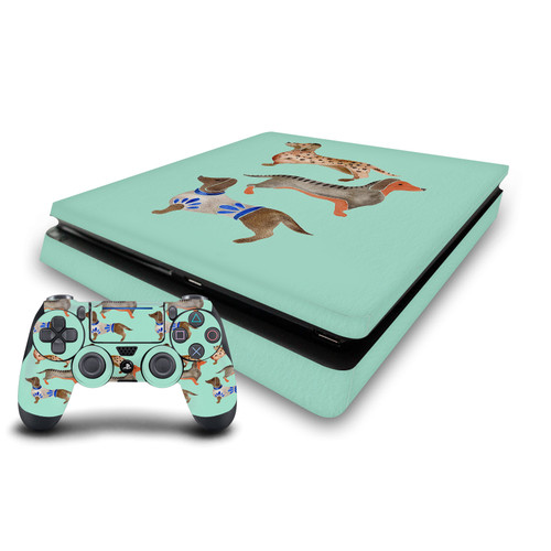 Cat Coquillette Art Mix Dachshunds Vinyl Sticker Skin Decal Cover for Sony PS4 Slim Console & Controller
