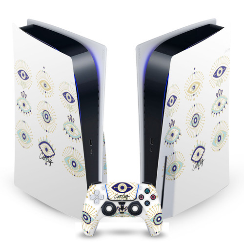 Cat Coquillette Art Mix Blue Gold Vinyl Sticker Skin Decal Cover for Sony PS5 Disc Edition Bundle