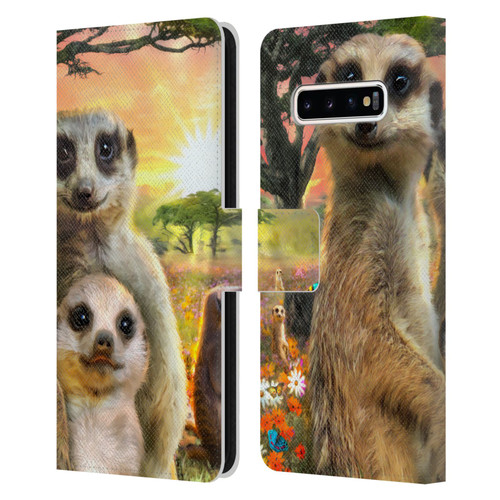 Aimee Stewart Animals Meerkats Leather Book Wallet Case Cover For Samsung Galaxy S10+ / S10 Plus