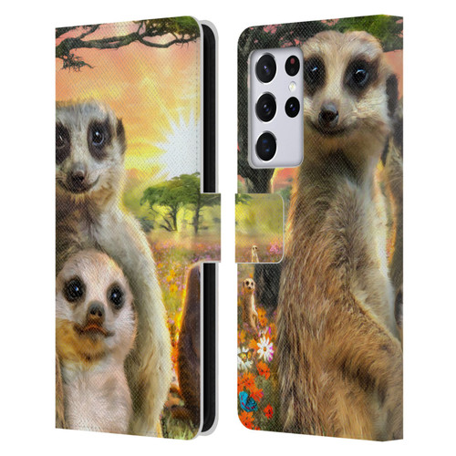 Aimee Stewart Animals Meerkats Leather Book Wallet Case Cover For Samsung Galaxy S21 Ultra 5G