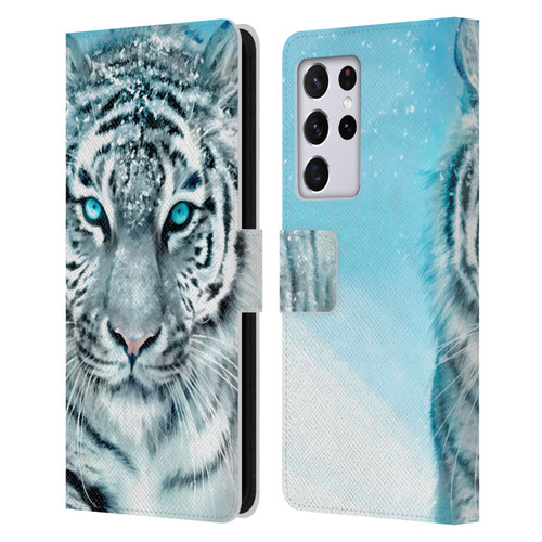 Aimee Stewart Animals White Tiger Leather Book Wallet Case Cover For Samsung Galaxy S21 Ultra 5G