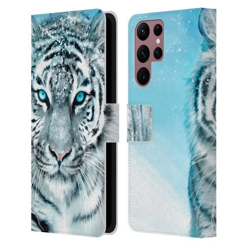 Aimee Stewart Animals White Tiger Leather Book Wallet Case Cover For Samsung Galaxy S22 Ultra 5G