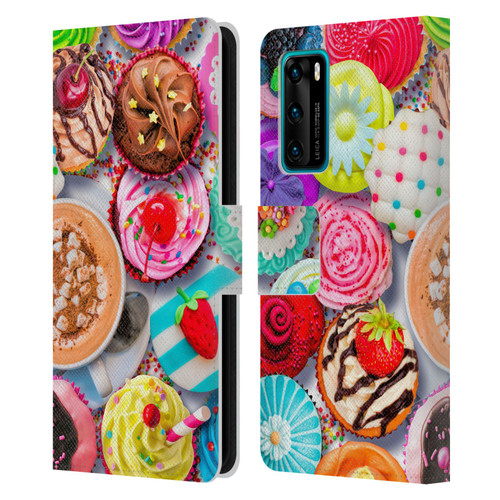 Aimee Stewart Colourful Sweets Cupcakes And Cocoa Leather Book Wallet Case Cover For Huawei P40 5G