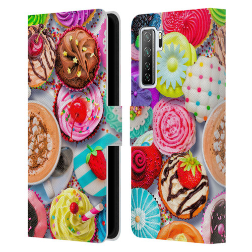 Aimee Stewart Colourful Sweets Cupcakes And Cocoa Leather Book Wallet Case Cover For Huawei Nova 7 SE/P40 Lite 5G