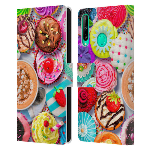 Aimee Stewart Colourful Sweets Cupcakes And Cocoa Leather Book Wallet Case Cover For Huawei P40 lite E
