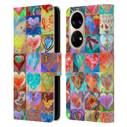 Aimee Stewart Colourful Sweets Hearts Grid Leather Book Wallet Case Cover For Huawei P50