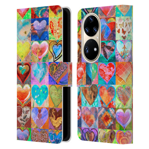 Aimee Stewart Colourful Sweets Hearts Grid Leather Book Wallet Case Cover For Huawei P50 Pro