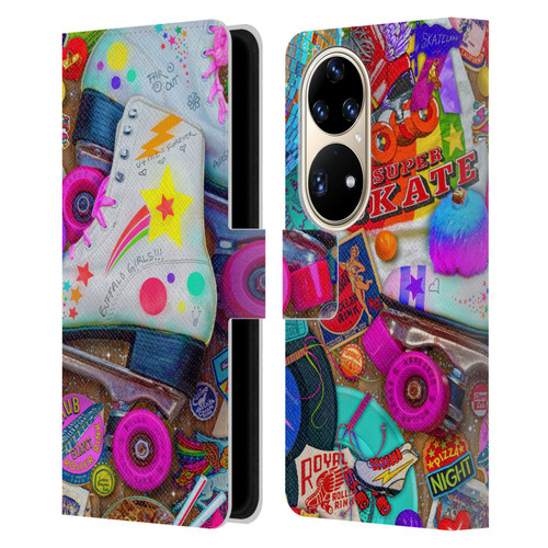 Aimee Stewart Colourful Sweets Skate Night Leather Book Wallet Case Cover For Huawei P50 Pro