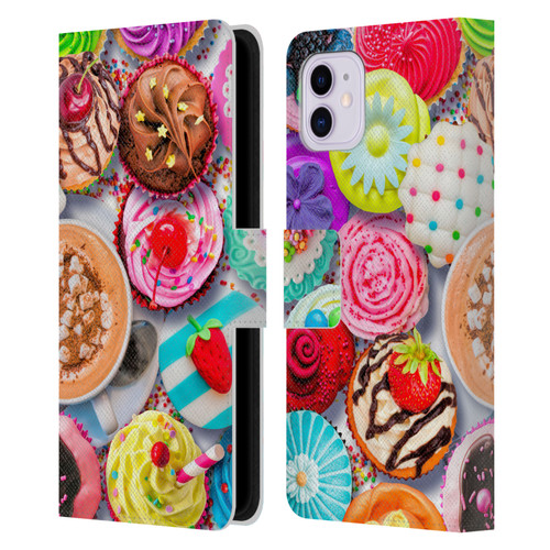 Aimee Stewart Colourful Sweets Cupcakes And Cocoa Leather Book Wallet Case Cover For Apple iPhone 11