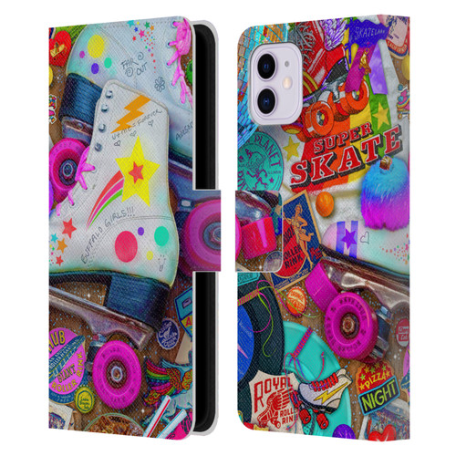 Aimee Stewart Colourful Sweets Skate Night Leather Book Wallet Case Cover For Apple iPhone 11