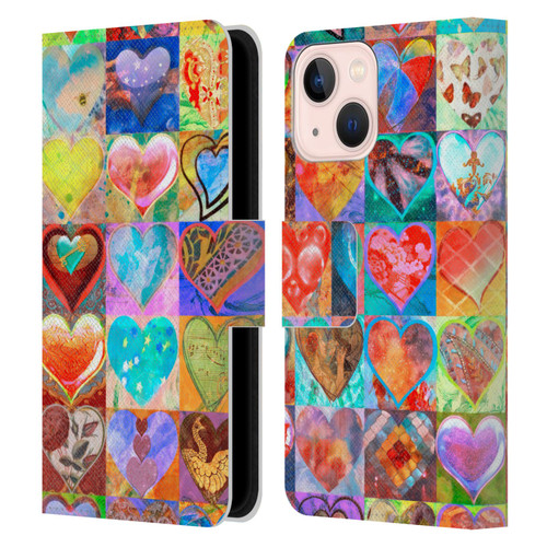 Aimee Stewart Colourful Sweets Hearts Grid Leather Book Wallet Case Cover For Apple iPhone 13 Mini