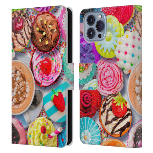 Aimee Stewart Colourful Sweets Cupcakes And Cocoa Leather Book Wallet Case Cover For Apple iPhone 14