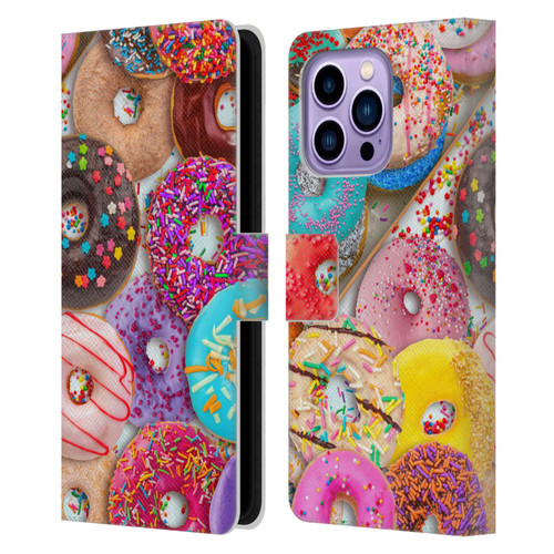 Aimee Stewart Colourful Sweets Donut Noms Leather Book Wallet Case Cover For Apple iPhone 14 Pro Max