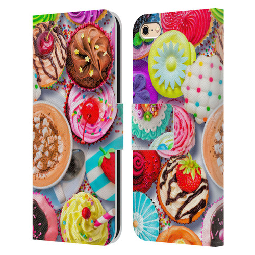 Aimee Stewart Colourful Sweets Cupcakes And Cocoa Leather Book Wallet Case Cover For Apple iPhone 6 / iPhone 6s