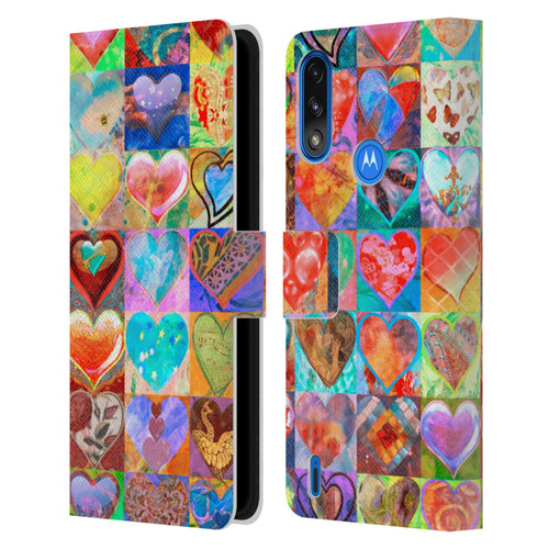 Aimee Stewart Colourful Sweets Hearts Grid Leather Book Wallet Case Cover For Motorola Moto E7 Power / Moto E7i Power