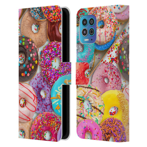 Aimee Stewart Colourful Sweets Donut Noms Leather Book Wallet Case Cover For Motorola Moto G100