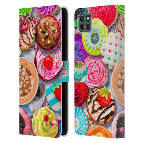 Aimee Stewart Colourful Sweets Cupcakes And Cocoa Leather Book Wallet Case Cover For Motorola Moto G9 Power