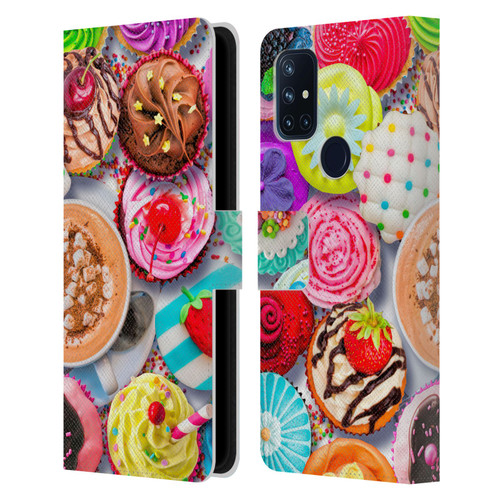Aimee Stewart Colourful Sweets Cupcakes And Cocoa Leather Book Wallet Case Cover For OnePlus Nord N10 5G