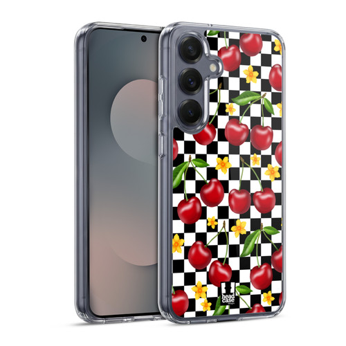 Head Case Designs Checkerboard Patterns Cherry Soft Gel Case for Samsung Galaxy S25 & MagSafe