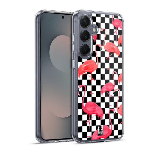 Head Case Designs Checkerboard Patterns Flamingo Soft Gel Case for Samsung Galaxy S25+ & MagSafe