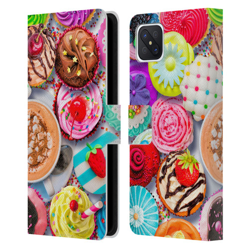 Aimee Stewart Colourful Sweets Cupcakes And Cocoa Leather Book Wallet Case Cover For OPPO Reno4 Z 5G
