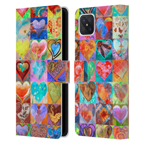 Aimee Stewart Colourful Sweets Hearts Grid Leather Book Wallet Case Cover For OPPO Reno4 Z 5G