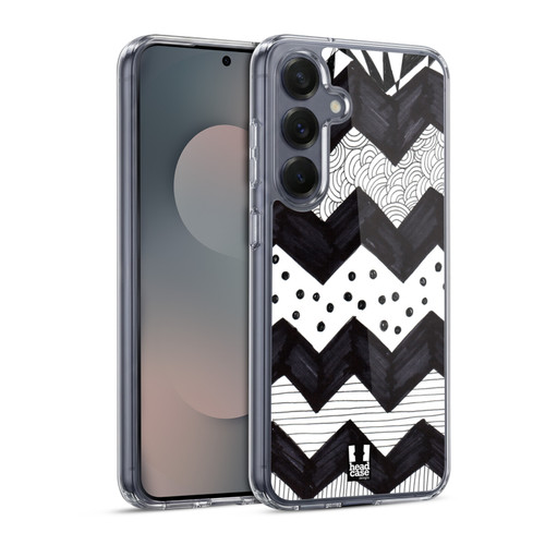 Head Case Designs Black And White Doodle Patterns Zigzag Soft Gel Case for Samsung Galaxy S25 & MagSafe