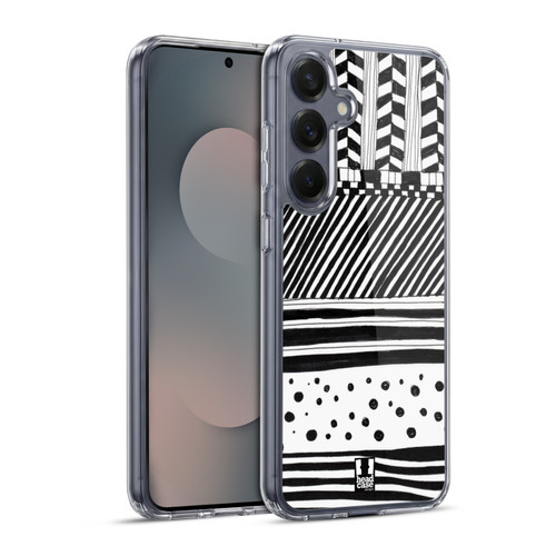 Head Case Designs Black And White Doodle Patterns Horizontal Mix Soft Gel Case for Samsung Galaxy S25+ & MagSafe