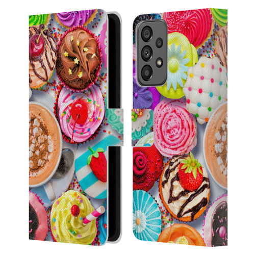 Aimee Stewart Colourful Sweets Cupcakes And Cocoa Leather Book Wallet Case Cover For Samsung Galaxy A73 5G (2022)