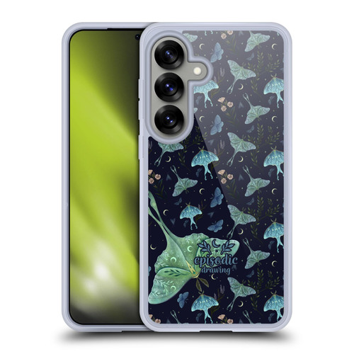 Episodic Drawing Moth Patterns Green Soft Gel Case for Samsung Galaxy S25 & MagSafe