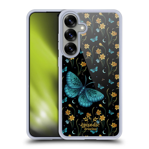 Episodic Drawing Moth Patterns Daffodil Flowers Soft Gel Case for Samsung Galaxy S25+ & MagSafe