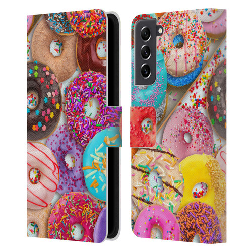Aimee Stewart Colourful Sweets Donut Noms Leather Book Wallet Case Cover For Samsung Galaxy S21 FE 5G