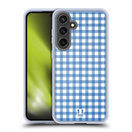 Head Case Designs Gingham-Patterns Blue Soft Gel Case for Samsung Galaxy S24 FE & MagSafe