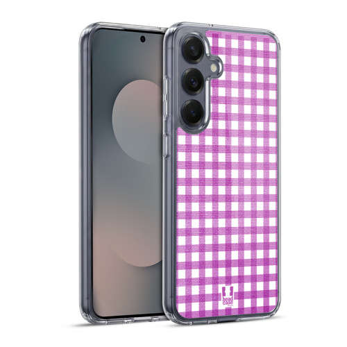 Head Case Designs Gingham-Patterns Purple Soft Gel Case for Samsung Galaxy S25+ & MagSafe