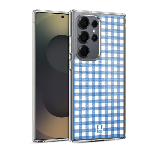 Head Case Designs Gingham-Patterns Blue Soft Gel Case for Samsung Galaxy S25 Ultra & MagSafe