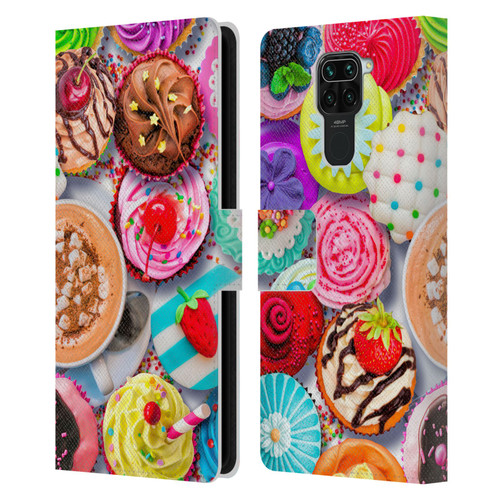 Aimee Stewart Colourful Sweets Cupcakes And Cocoa Leather Book Wallet Case Cover For Xiaomi Redmi Note 9 / Redmi 10X 4G