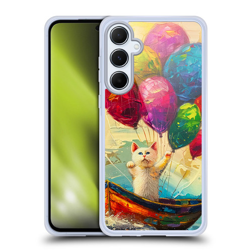 Haroulita Mix Art Animals Cat With Balloons Soft Gel Case for Samsung Galaxy A55 5G