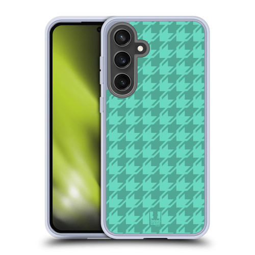 Head Case Designs Houndstooth-Patterns Cyan Soft Gel Case for Samsung Galaxy S24 FE & MagSafe