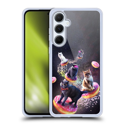Random Galaxy Animals Space Cats Riding Donuts Soft Gel Case for Samsung Galaxy A55 5G