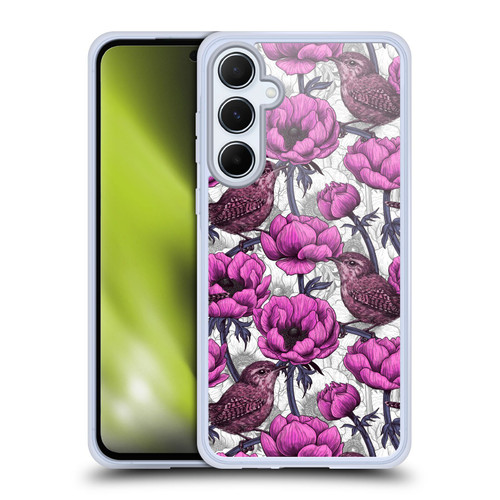 Katerina Kirilova Floral Patterns Wrens In Anemone Garden Soft Gel Case for Samsung Galaxy A55 5G