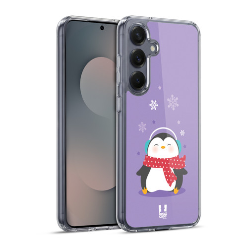 Head Case Designs Kawaii Christmas Penguin Dotted Scarf Soft Gel Case for Samsung Galaxy S25+ & MagSafe