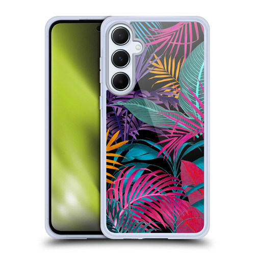 LebensArt Jungle Plants And Animals Palm Leaves Black Soft Gel Case for Samsung Galaxy A55 5G