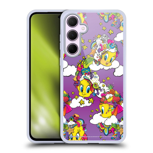 Looney Tunes Patterns Tweety Purple Soft Gel Case for Samsung Galaxy A35 5G